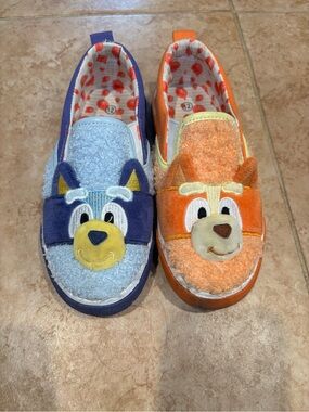 Kids Plush Animal Slip-On Shoes - Blue & Orange